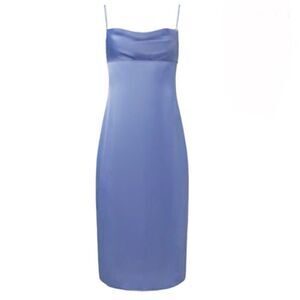 NWT Weworewhat slate blue satin charmeuse slip cowl midi dress spaghetti straps